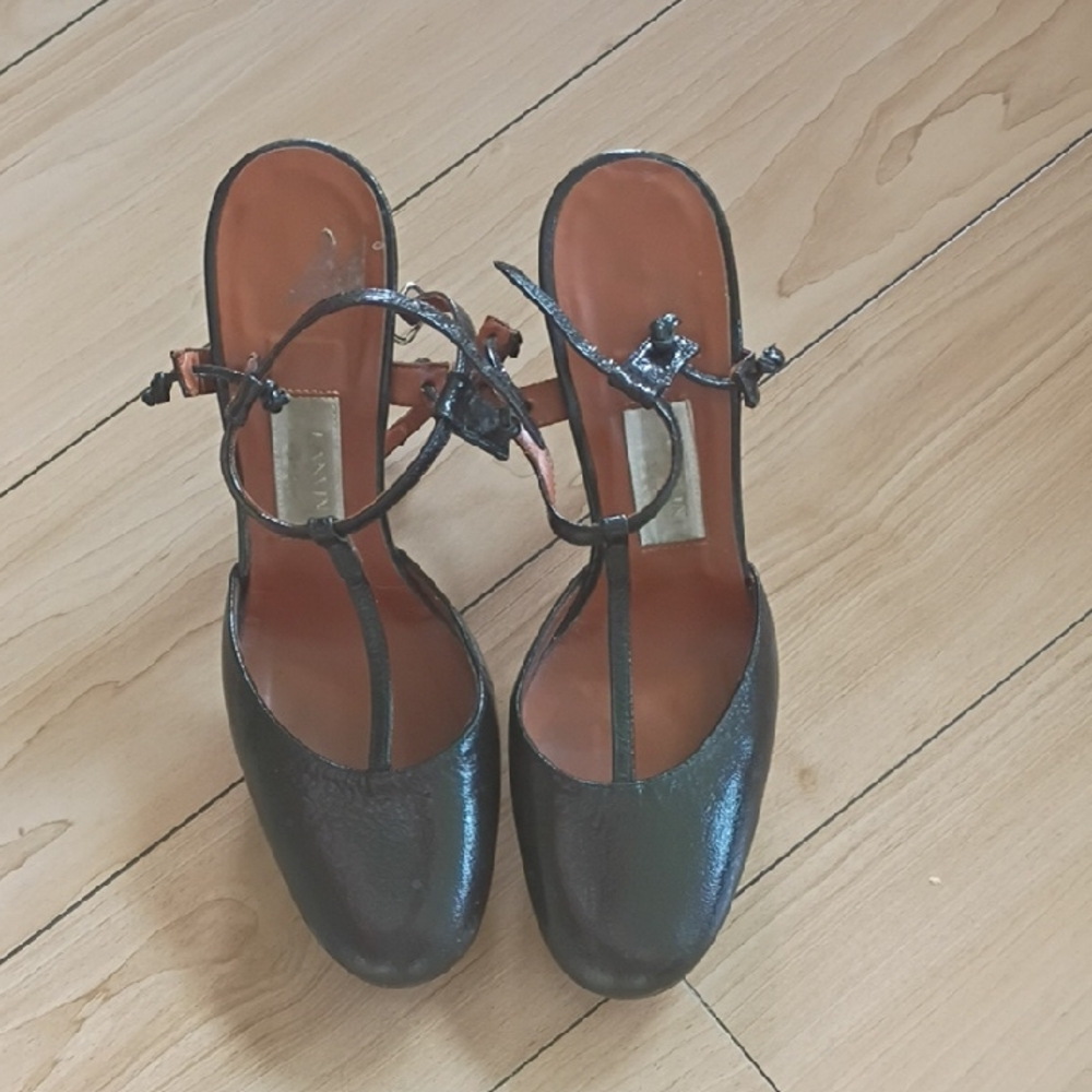 Lanvin Black Leather Heels 37 Preowned